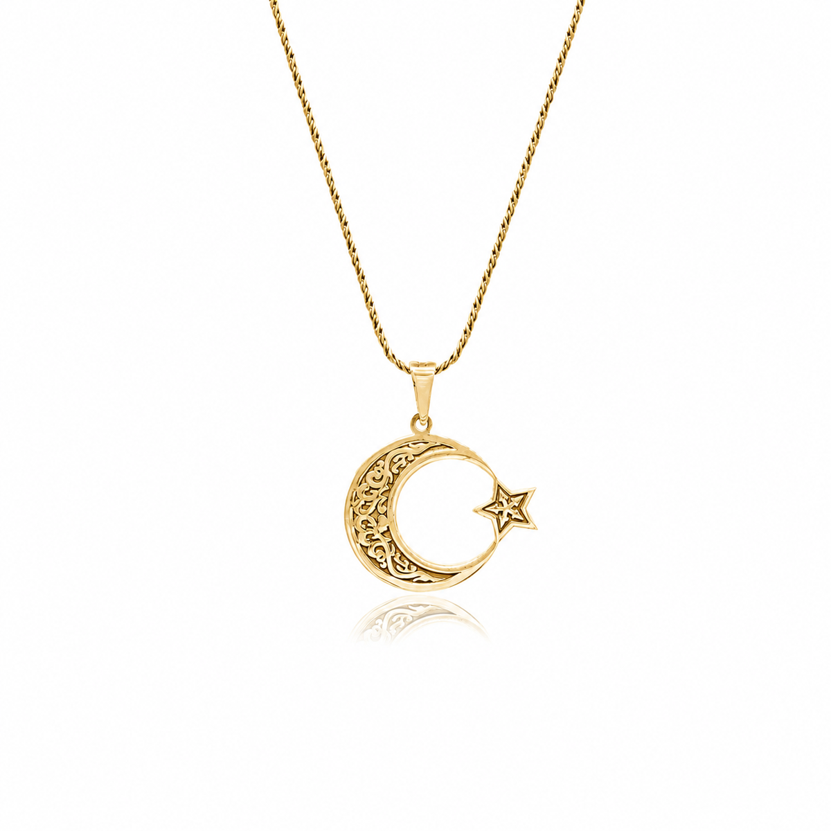 Oksitli İşlemeli Ay Yıldız Erkek Kolye | 925 Ayar Gümüş – Jeweliay Jewelry – 2 – Gold beyaz fon #RENK_gold