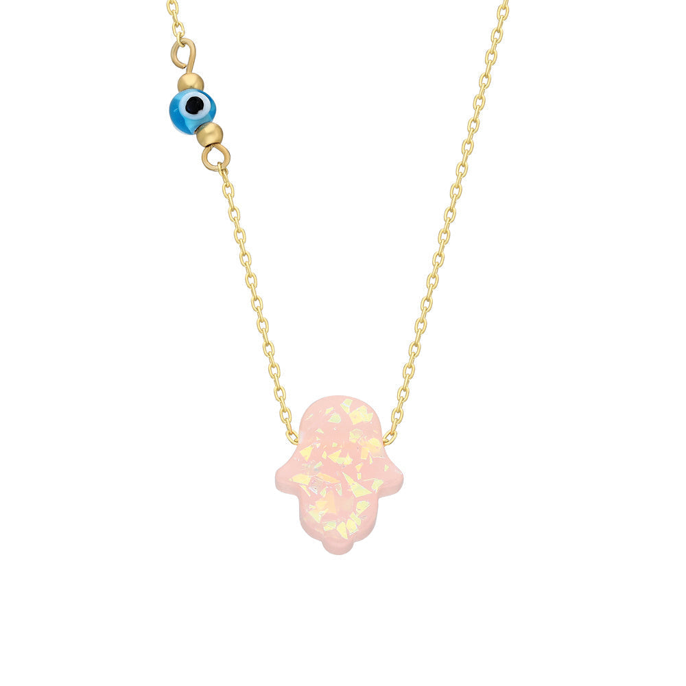 Pembe Opal Fatma Ana Eli Göz Nazar Kolye | 925 Ayar Gümüş – Jeweliay Jewelry – 1 – Gold beyaz fon #RENK_gold