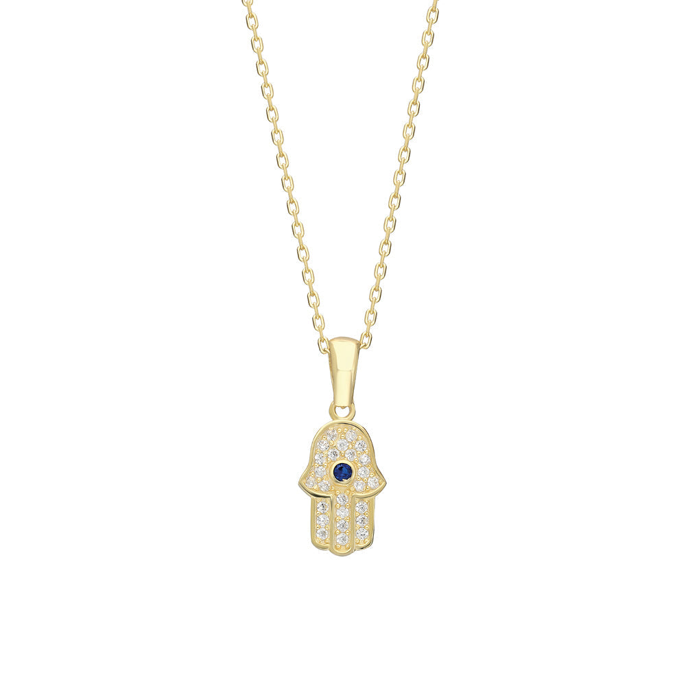 Safir Taşlı Fatma Ana Eli Kolye | 925 Ayar Gümüş – Jeweliay Jewelry – 1 – Gold beyaz fon #RENK_gold