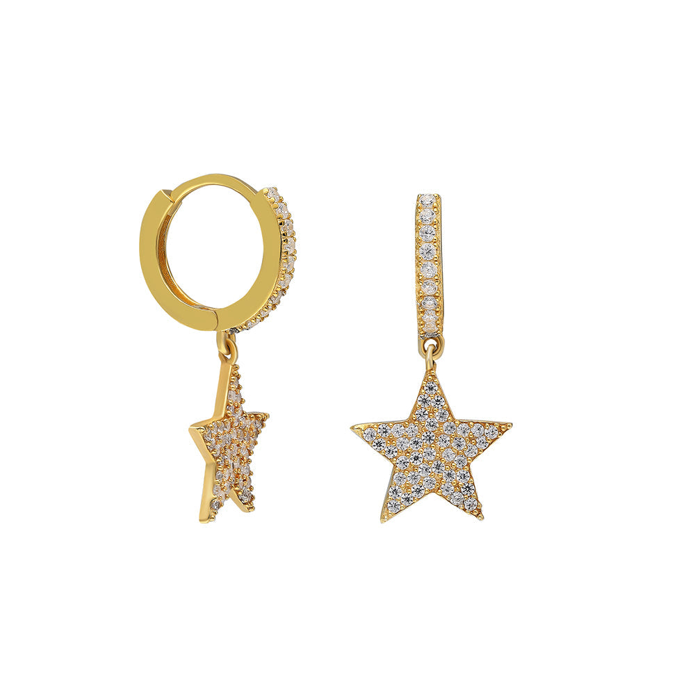 Sallantılı Zirkon Taşlı Yıldız Küpe | 925 Ayar Gümüş – Jeweliay Jewelry – 1 – Gold beyaz fon #RENK_gold