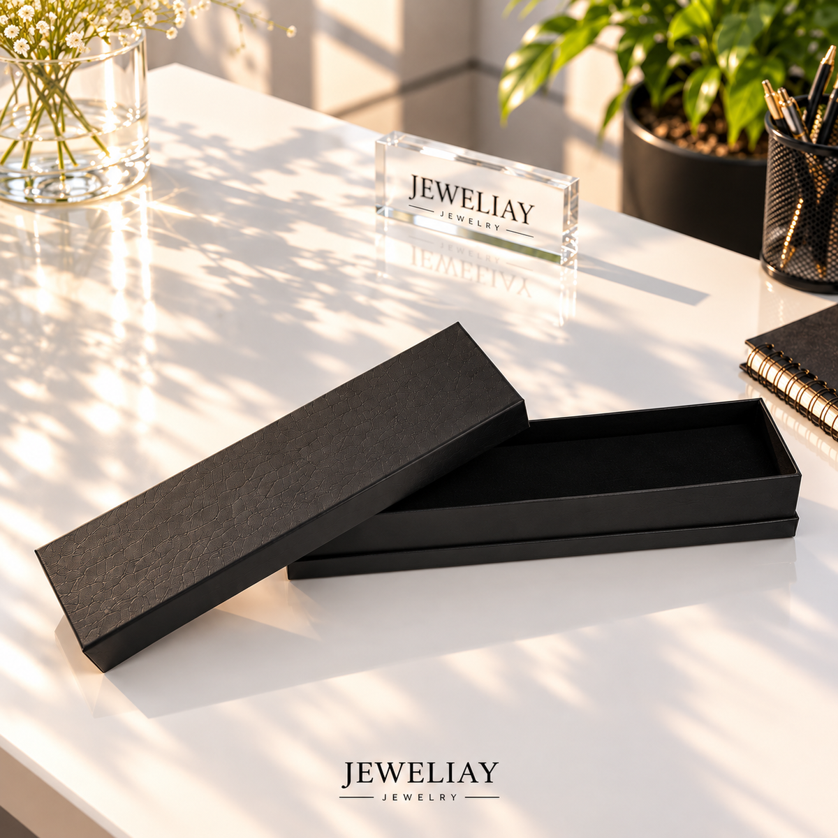 Siyah Dokulu Uzun Takı Kutusu – Jeweliay Jewelry – 1