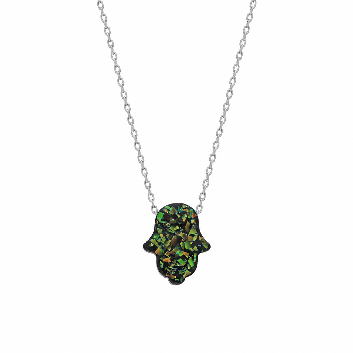 Siyah-Yeşil Fatma Ana Eli Kolye | 925 Ayar Gümüş – Jeweliay Jewelry – 2 – Silver beyaz fon #RENK_silver