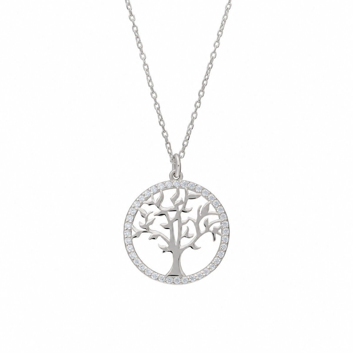 Taşlı Çerçeve Hayat Ağacı Kolye | 925 Ayar Gümüş – Jeweliay Jewelry – 2 – Silver beyaz fon #RENK_silver