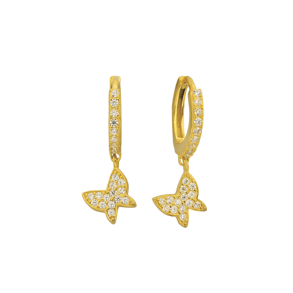 Taşlı Mengeç Mini Kelebek Sallantılı Küpe | 925 Ayar Gümüş – Jeweliay Jewelry – 1 – Gold beyaz fon #RENK_gold
