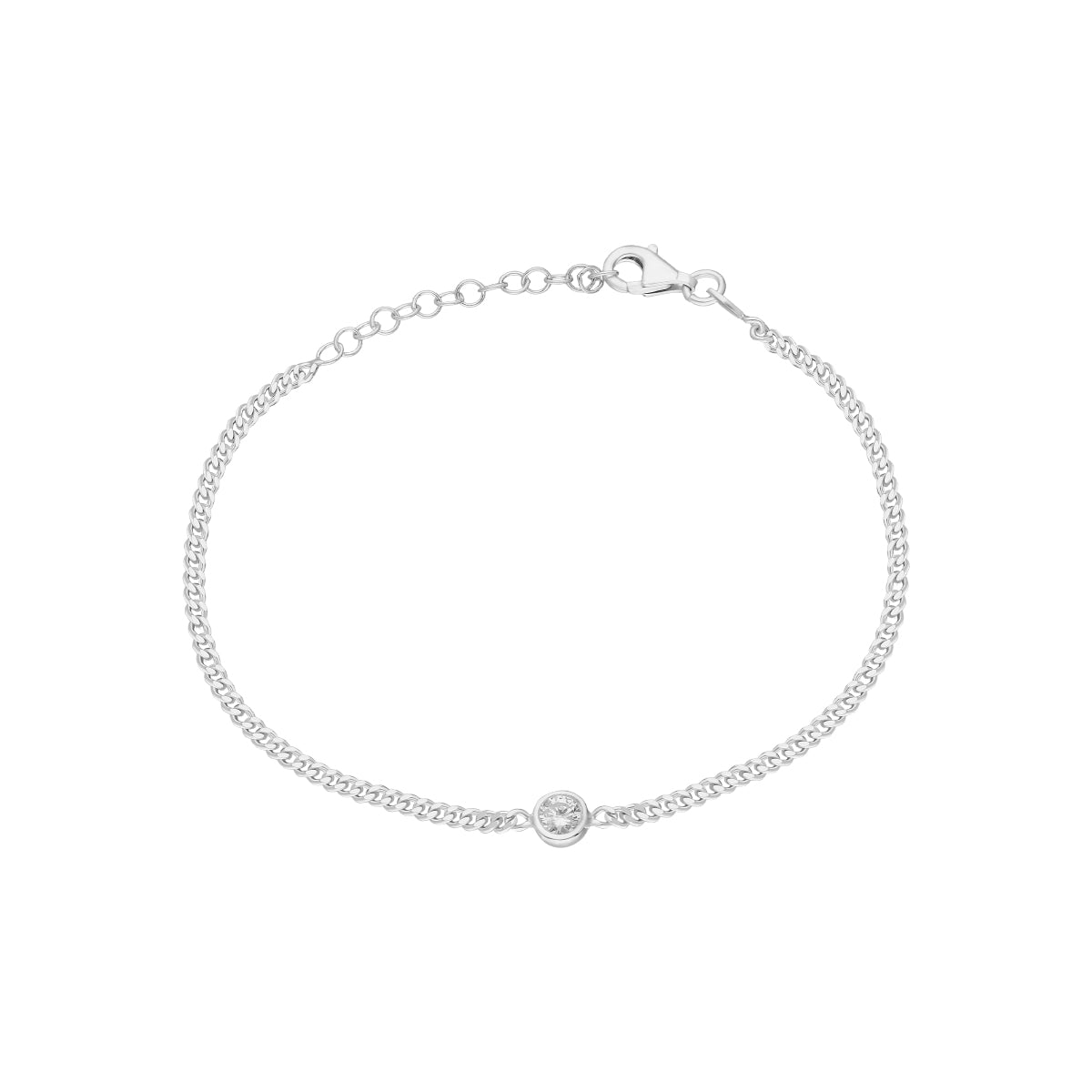 Tek Taşlı İnce Gurmet Zincir Bileklik | 925 Ayar Gümüş — Silver — beyaz fon #RENK_silver
