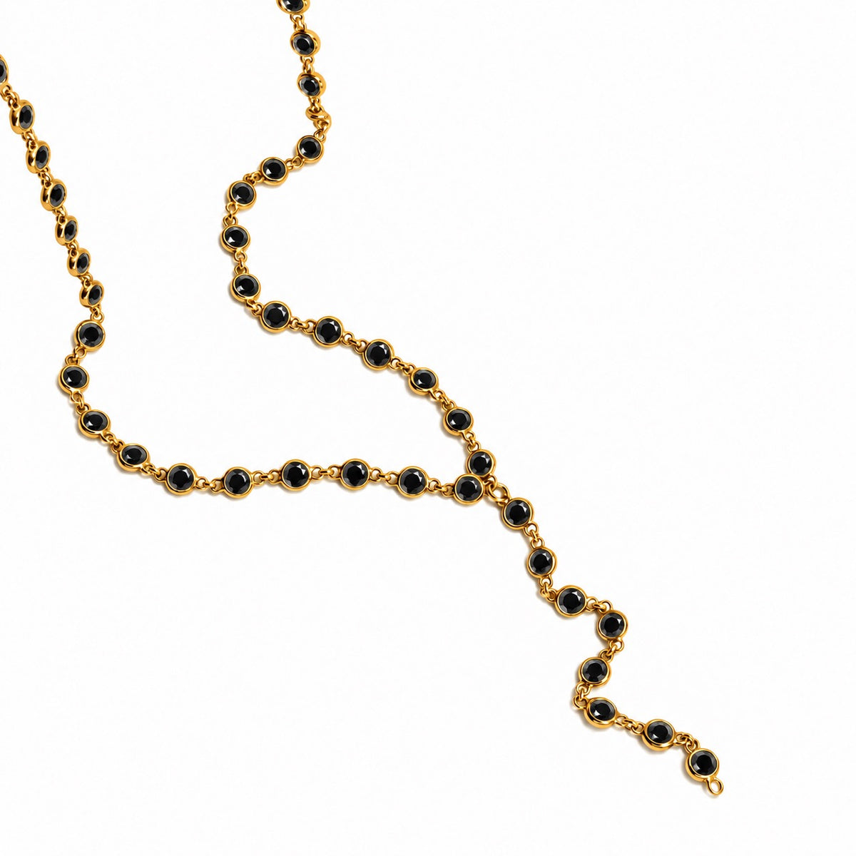 Kapama Taşlı Y Zincir Kolye | 925 Ayar Gümüş – Jeweliay Jewelry – 1 – Gold, siyah taşlı beyaz fon #RENK_gold