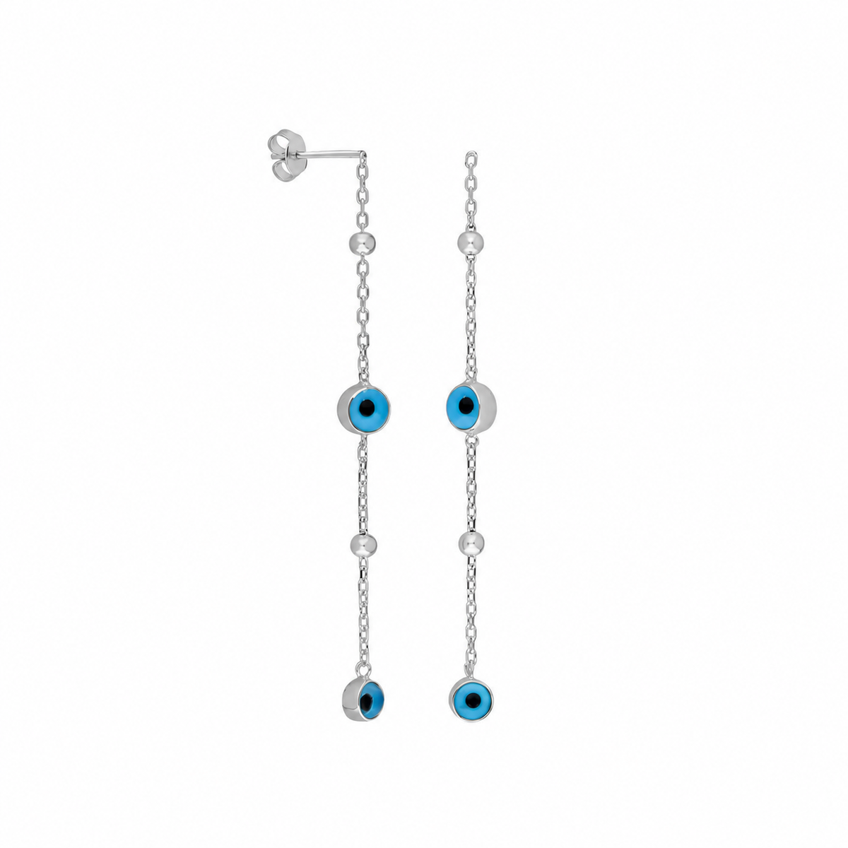 Top Zincirli Göz Nazar Küpe | 925 Ayar Gümüş – Jeweliay Jewelry – 2 – Silver beyaz fon #RENK_silver