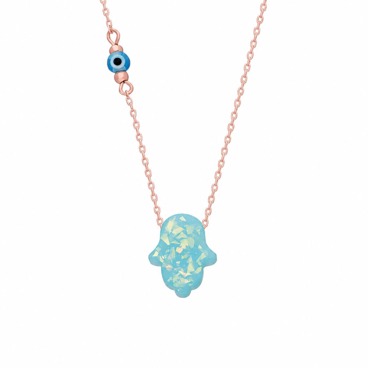 Turkuaz Fatma Ana Eli Göz Nazar Kolye | 925 Ayar Gümüş – Jeweliay Jewelry – 3 – Rose beyaz fon #RENK_rose