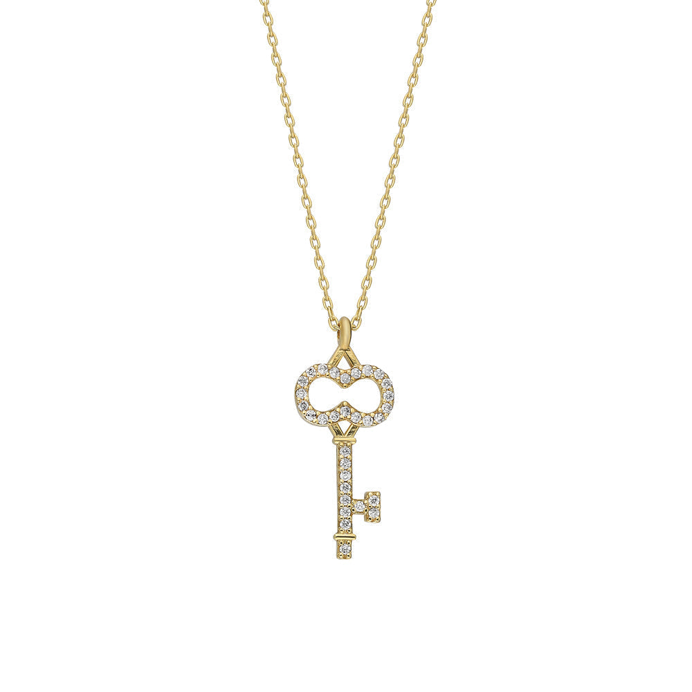 Zirkon Taşlı Anahtar Kolye | 925 Ayar Gümüş – Jeweliay Jewelry – 1 – Gold beyaz fon #RENK_gold