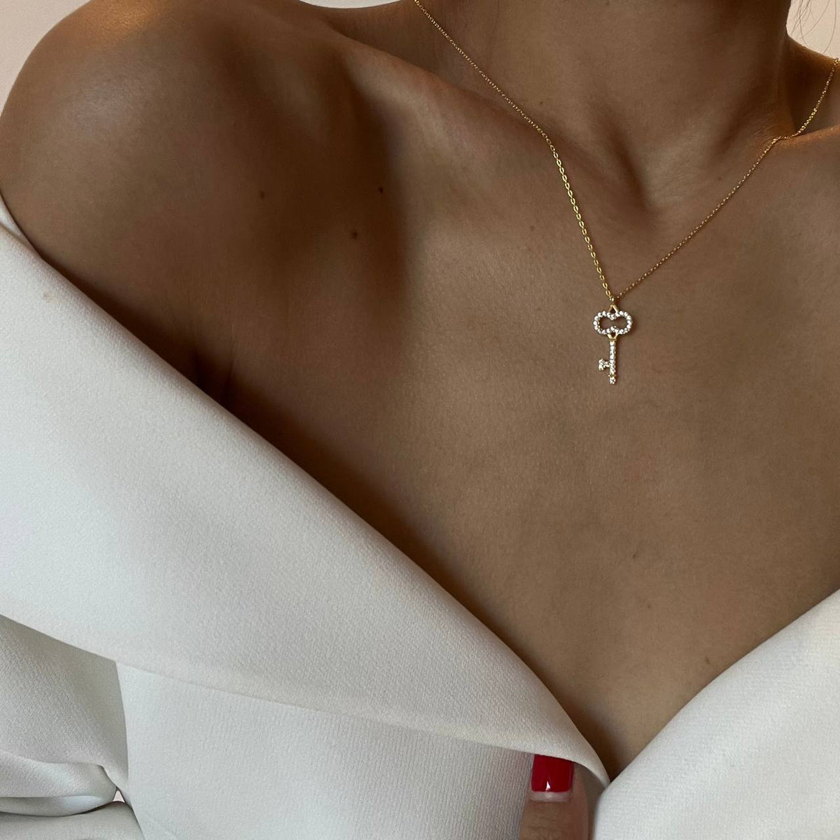 Zirkon Taşlı Anahtar Kolye | 925 Ayar Gümüş – Jeweliay Jewelry – 4