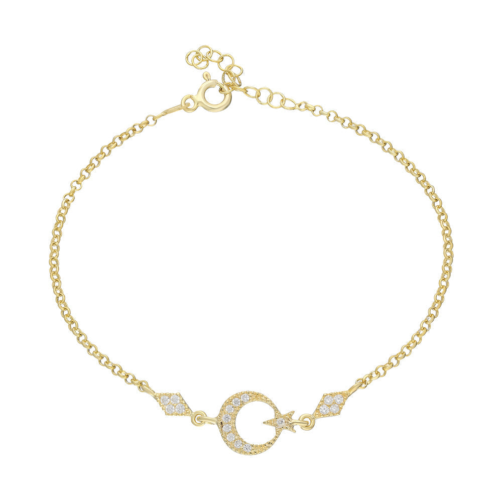Zirkon Taşlı Ay Yıldız Bileklik | 925 Ayar Gümüş – Jeweliay Jewelry – 1 – Gold beyaz fon #RENK_gold