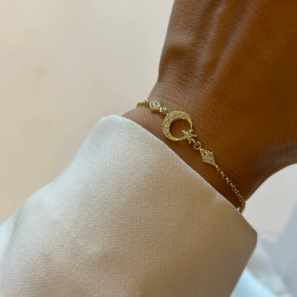 Zirkon Taşlı Ay Yıldız Bileklik | 925 Ayar Gümüş – Jeweliay Jewelry – 4