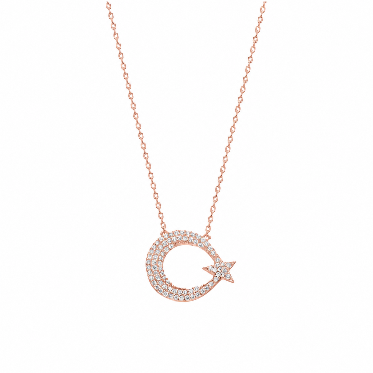 Zirkon Taşlı Ay Yıldız Kolye | 925 Ayar Gümüş – Jeweliay Jewelry – 6 – Rose beyaz fon #RENK_rose