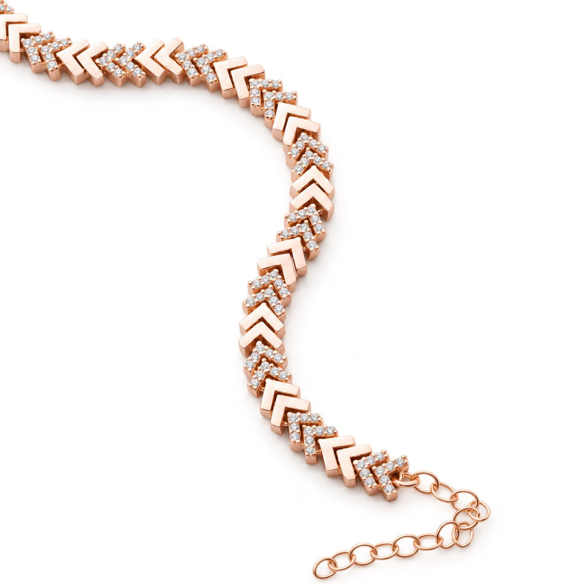Zirkon Taşlı Balıksırtı Model Bileklik | 925 Ayar Gümüş — Rose — beyaz fon #RENK_rose