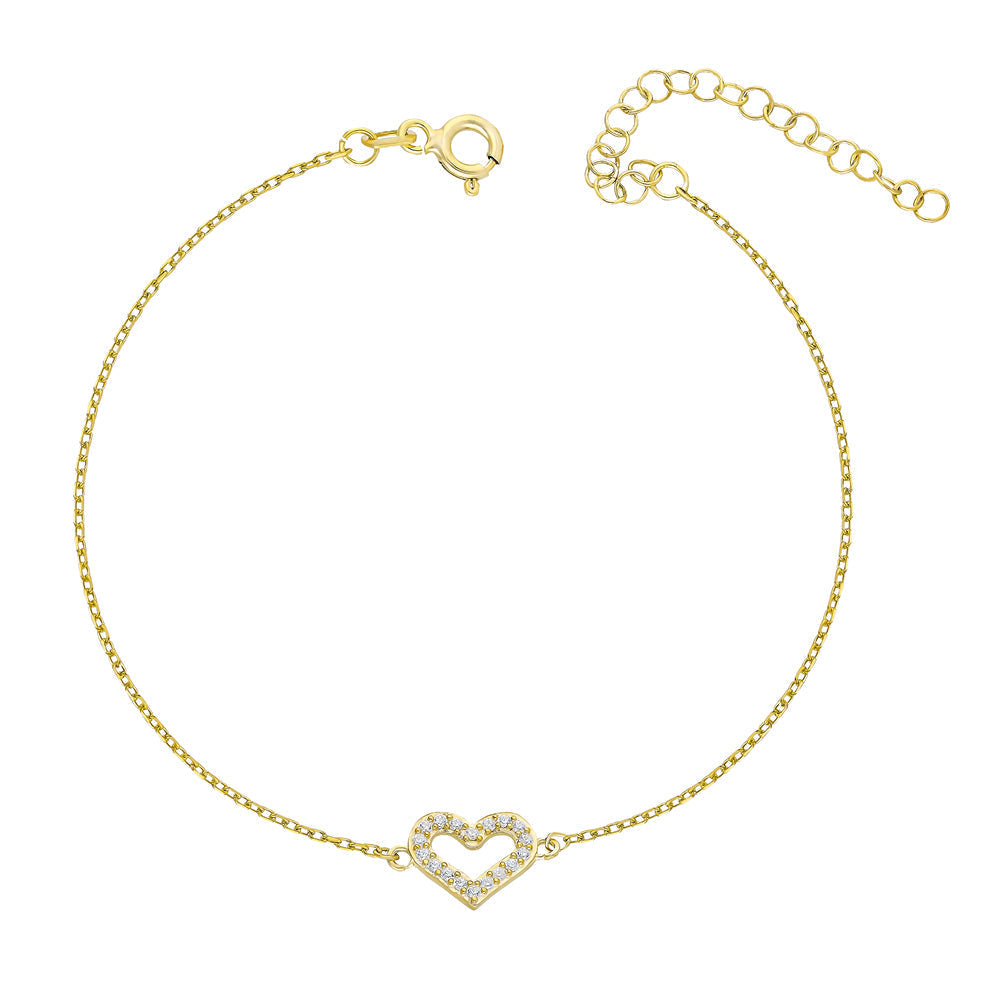 Zirkon Taşlı Bombeli Kalp Bileklik | 925 Ayar Gümüş – Jeweliay Jewelry – 1 – Gold beyaz fon #RENK_gold