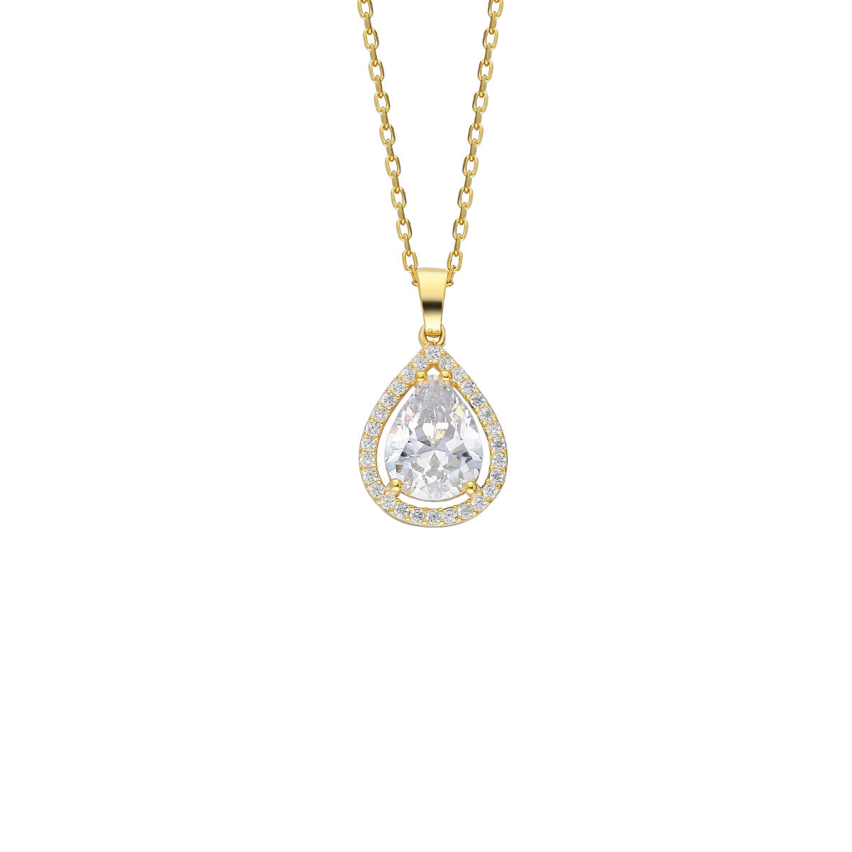 Zirkon Taşlı Damla Kolye | 925 Ayar Gümüş – Jeweliay Jewelry – 1 – Gold beyaz fon #RENK_gold