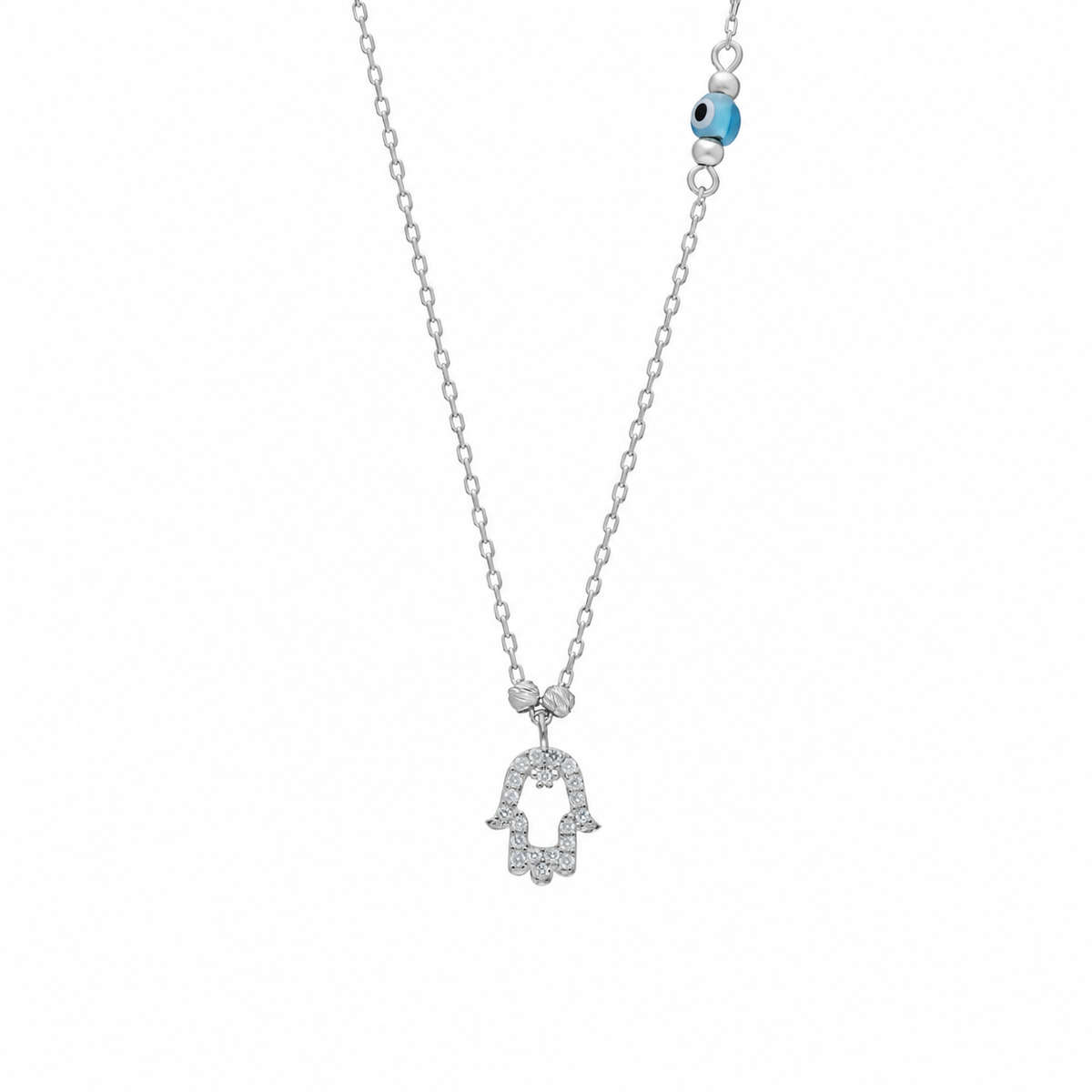 Zirkon Taşlı Dorica Toplu Göz Nazarlı Fatma Ana Eli Kolye | 925 Ayar Gümüş – Jeweliay Jewelry – 2 – Silver beyaz fon #RENK_silver