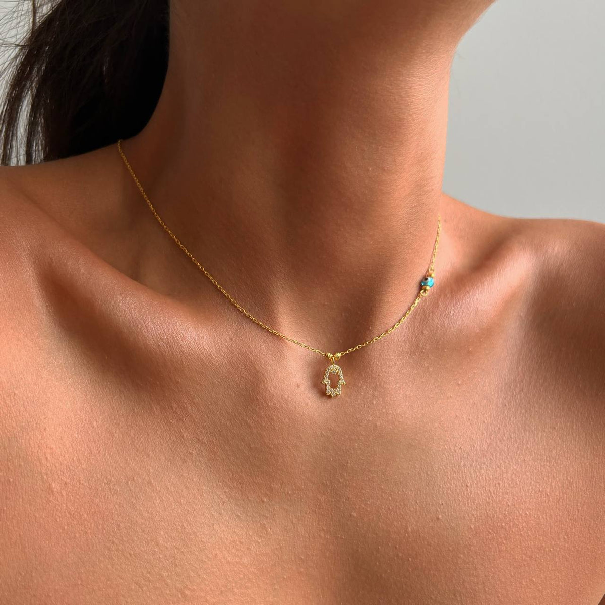 Zirkon Taşlı Dorica Toplu Göz Nazarlı Fatma Ana Eli Kolye | 925 Ayar Gümüş – Jeweliay Jewelry – 4