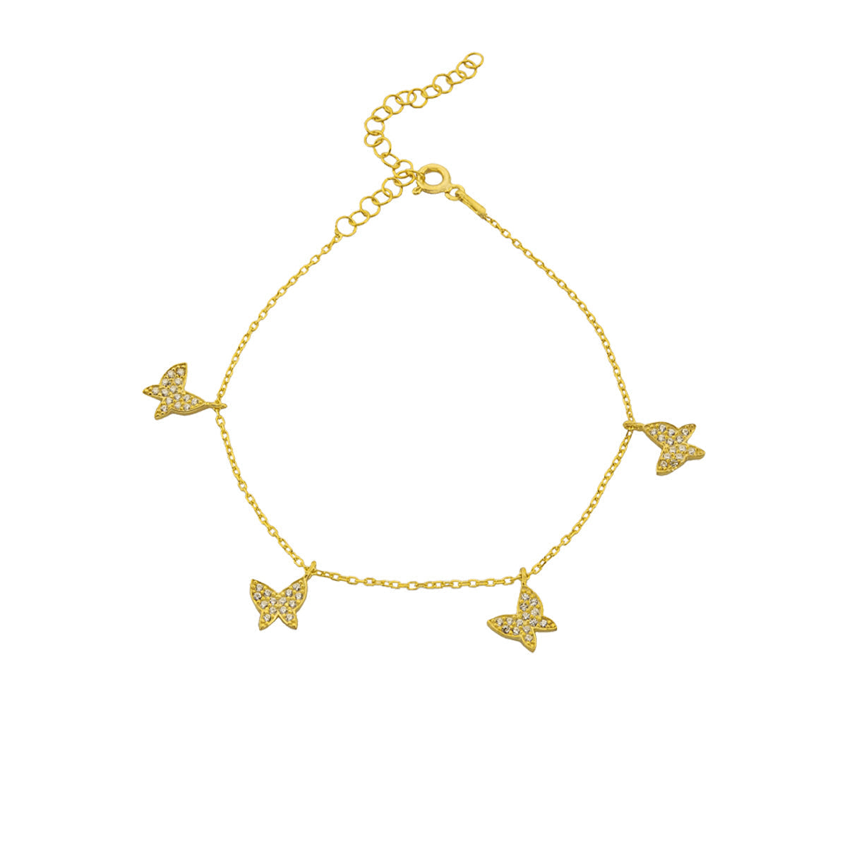 Zirkon Taşlı Dörtlü Kelebek Şans Bileklik | 925 Ayar Gümüş – Jeweliay Jewelry – 1 – Gold beyaz fon #RENK_gold