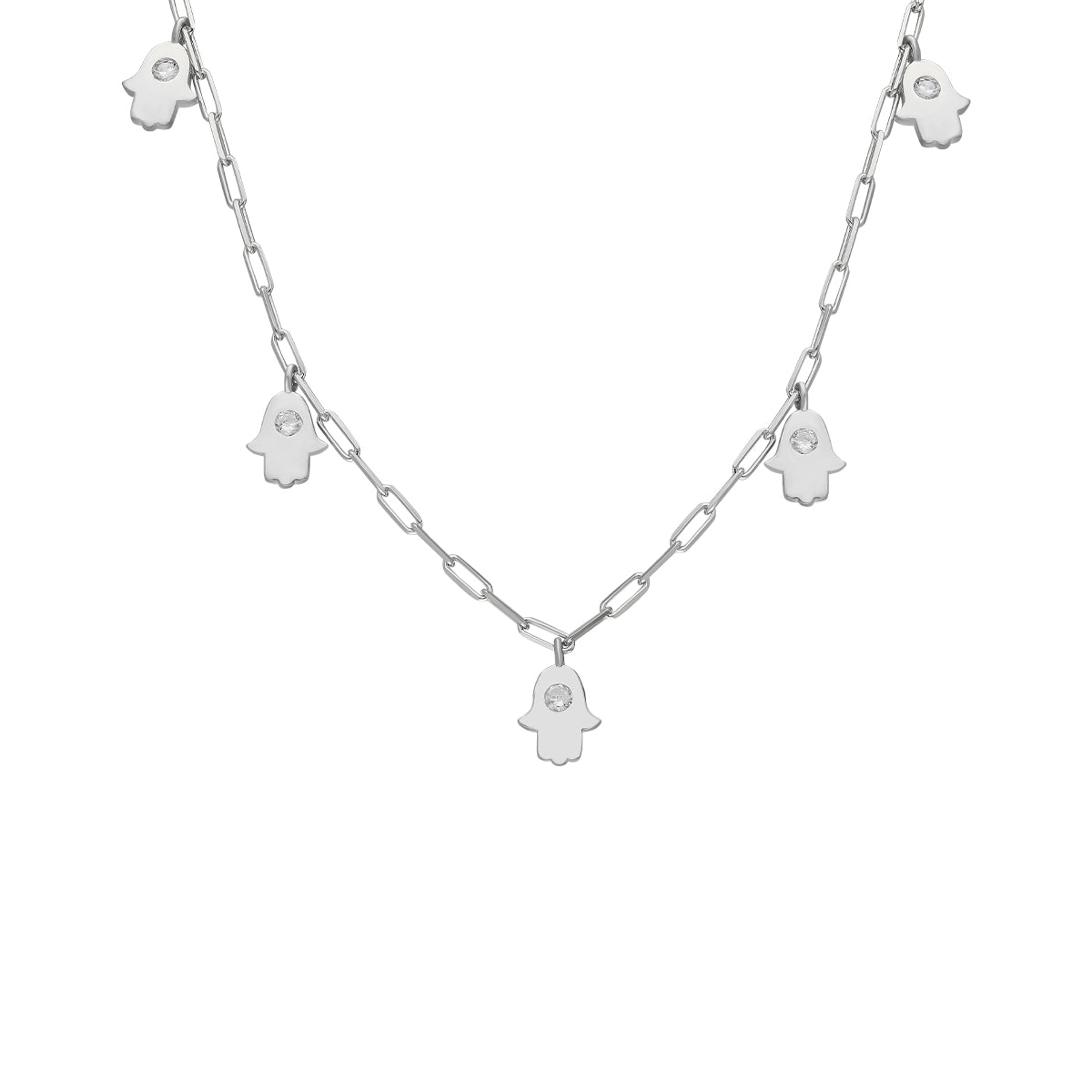 Zirkon Taşlı Fatma Ana Eli Şans Ataç Zincir Kolye | 925 Ayar Gümüş – Jeweliay Jewelry – 2 – Silver beyaz fon #RENK_silver