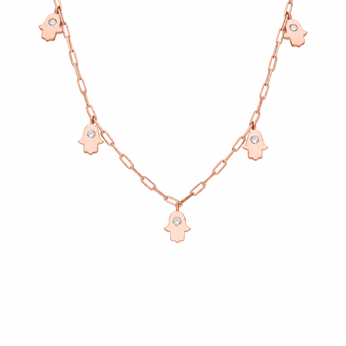 Zirkon Taşlı Fatma Ana Eli Şans Ataç Zincir Kolye | 925 Ayar Gümüş – Jeweliay Jewelry – 3 – Rose beyaz fon #RENK_rose