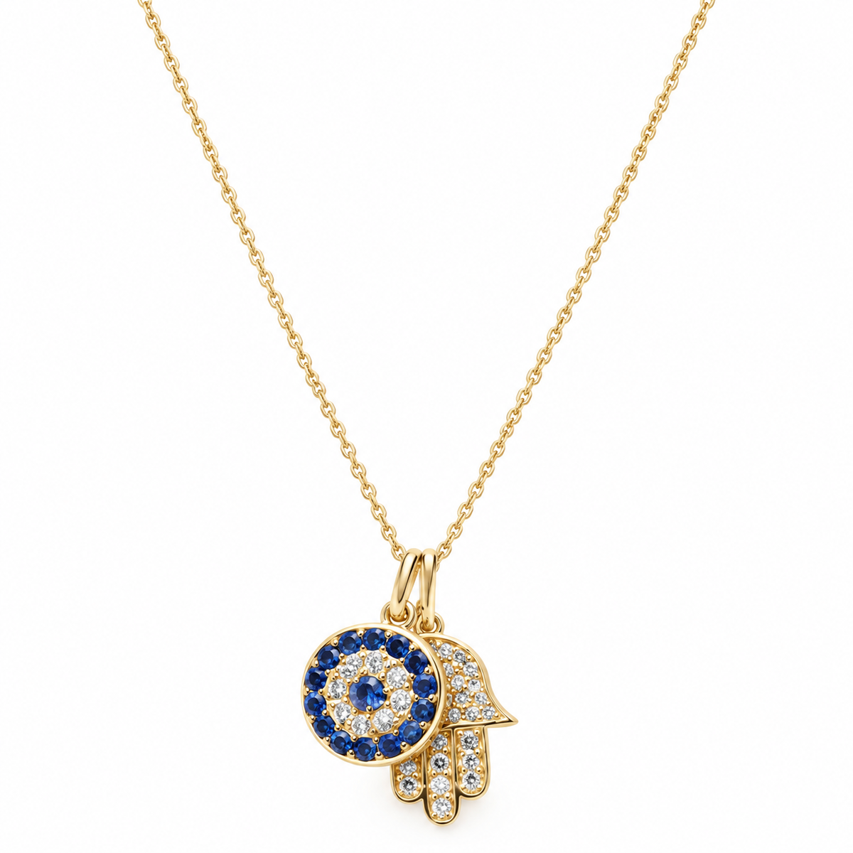 Zirkon Taşlı Fatma Ana Eli X Taşlı Nazar Boncuğu Kolye – Jeweliay Jewelry – 1