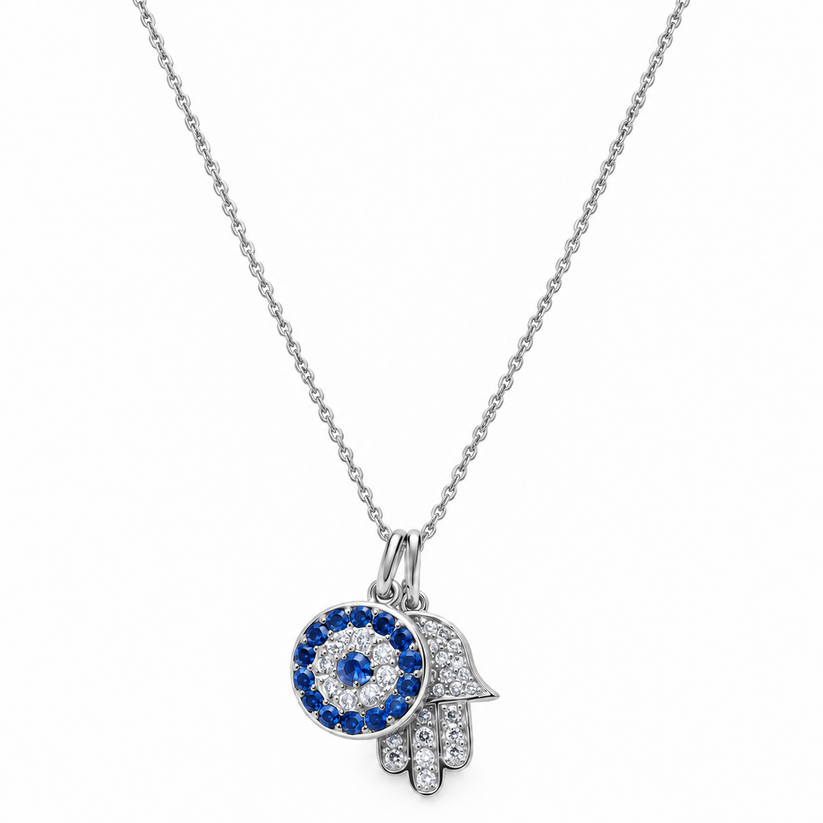 Zirkon Taşlı Fatma Ana Eli X Taşlı Nazar Boncuğu Kolye Silver – Jeweliay Jewelry – 2