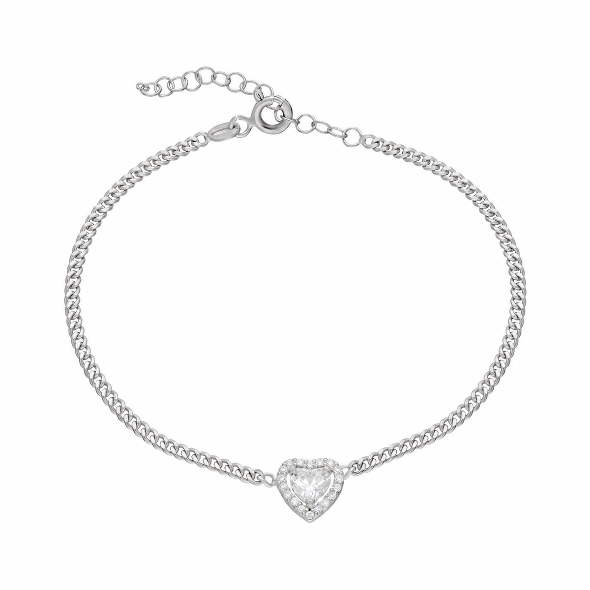 Zirkon Taşlı Kalp Montür Gurmet Zincir Bileklik | 925 Ayar Gümüş – Jeweliay Jewelry – 2 – Silver beyaz fon #RENK_silver
