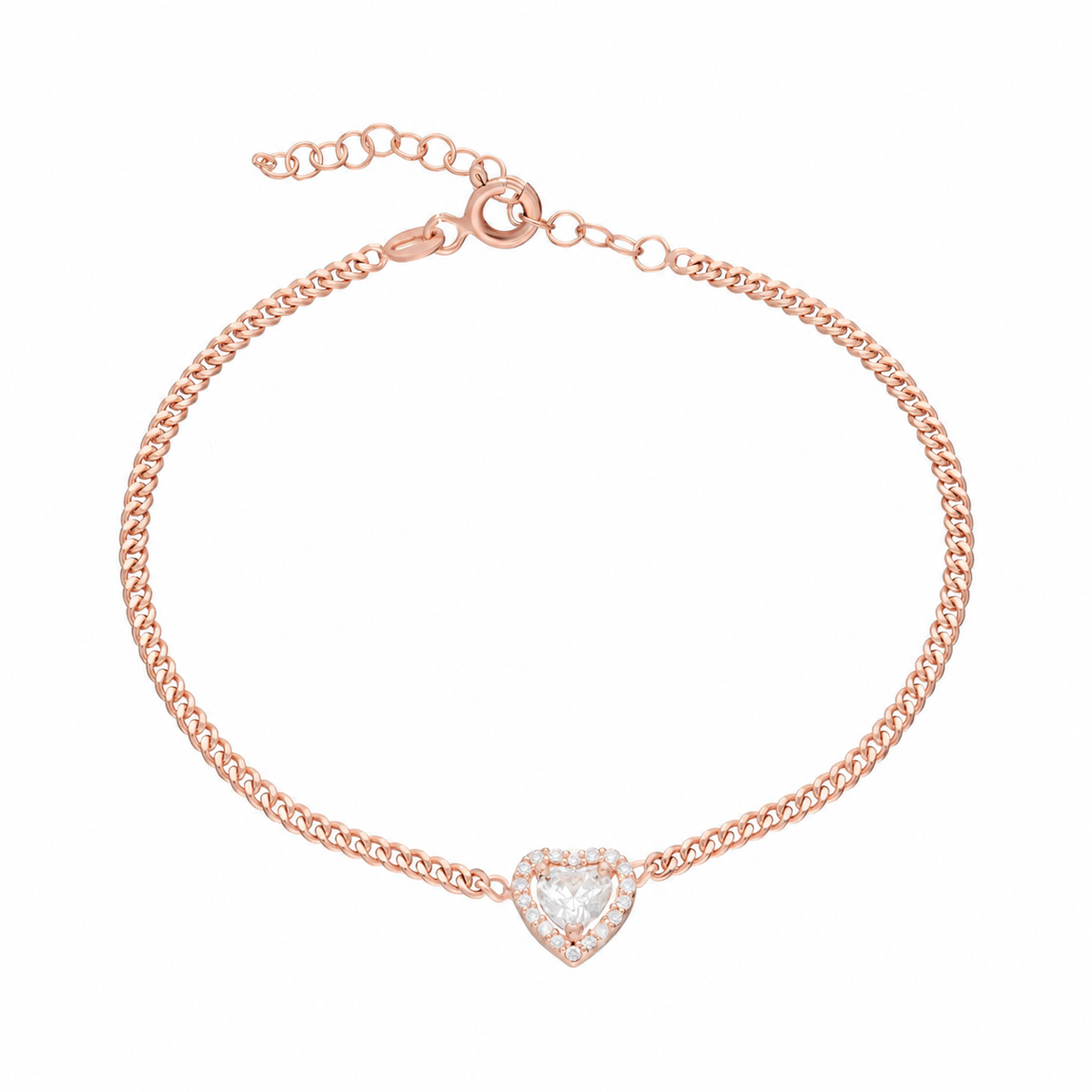 Zirkon Taşlı Kalp Montür Gurmet Zincir Bileklik | 925 Ayar Gümüş – Jeweliay Jewelry – 3 – Rose beyaz fon #RENK_rose