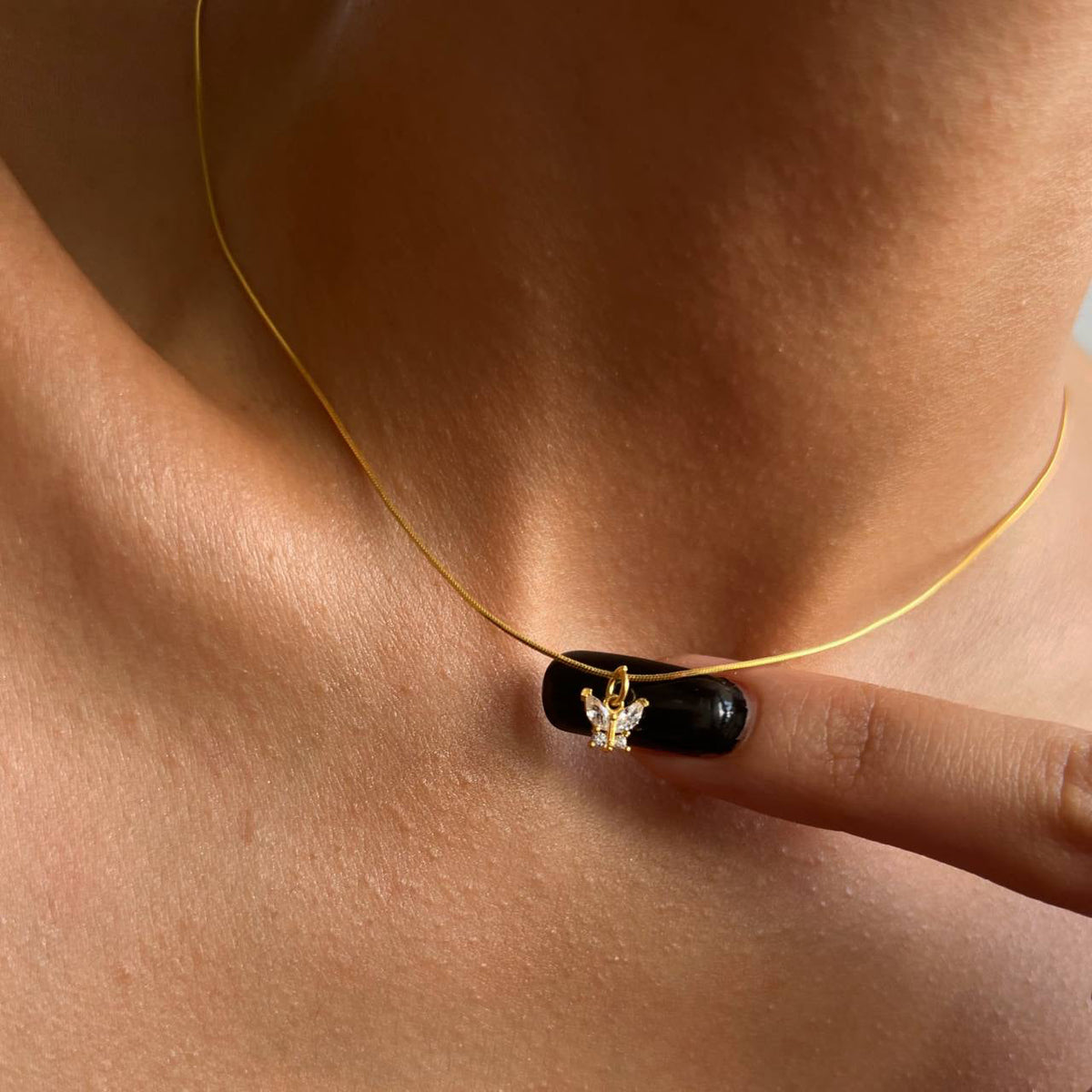 Zirkon Taşlı Kelebek Sallantılı Yılan Zincir Kolye | 925 Ayar Gümüş – Jeweliay Jewelry – 5