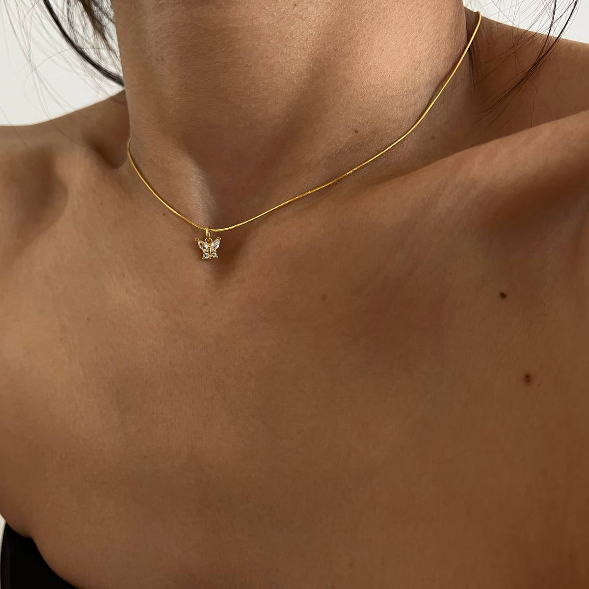 Zirkon Taşlı Kelebek Sallantılı Yılan Zincir Kolye | 925 Ayar Gümüş – Jeweliay Jewelry – 6