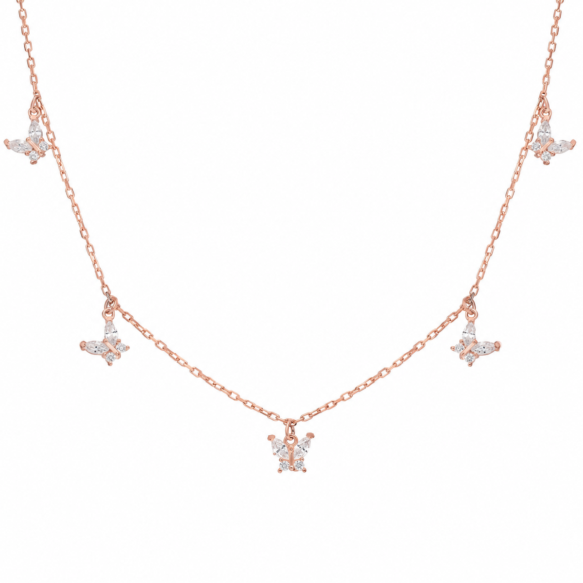 Zirkon Taşlı Kelebek Şans Kolye | 925 Ayar Gümüş – Jeweliay Jewelry – 3 – Rose beyaz fon #RENK_rose