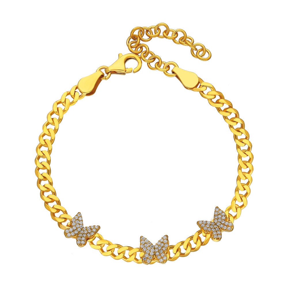 Zirkon Taşlı Kelebekli Gurmet Zincir Bileklik | 925 Ayar Gümüş – Jeweliay Jewelry – 1 – Gold beyaz fon #RENK_gold