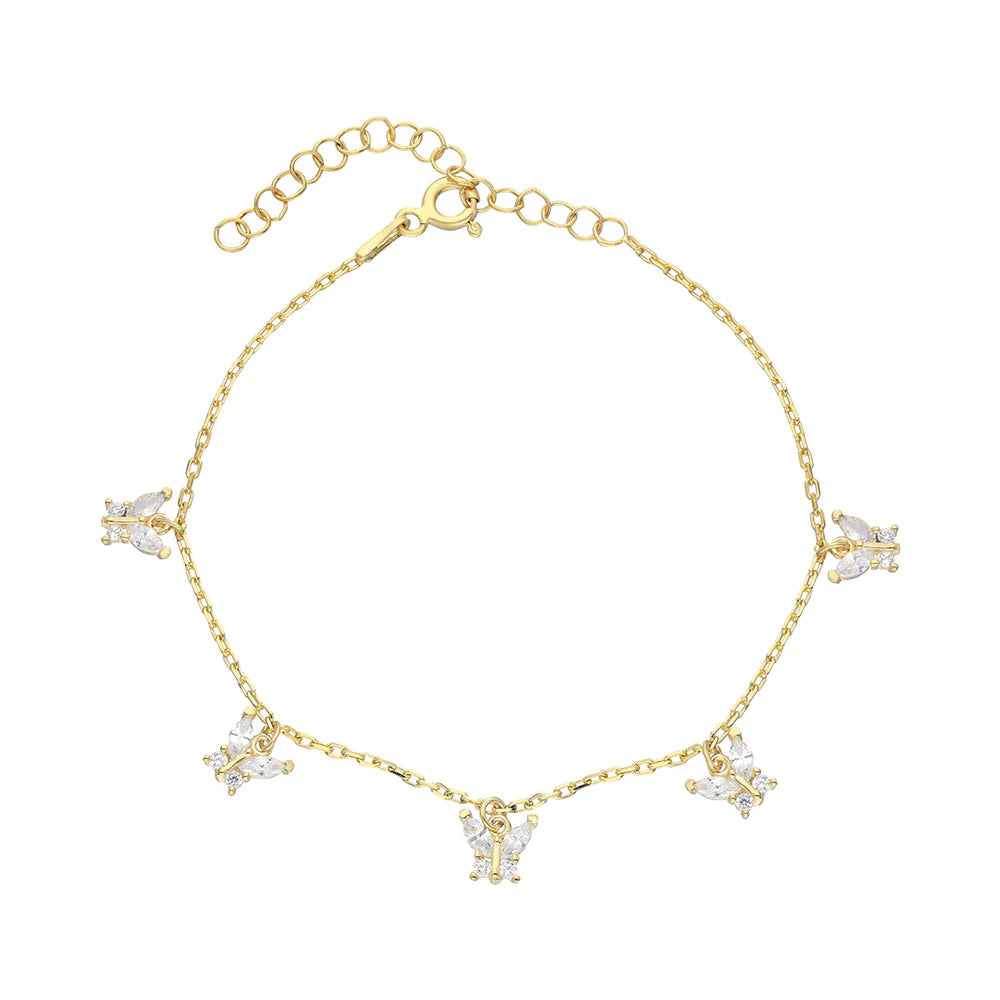 Zirkon Taşlı Mini Kelebek Bileklik | 925 Ayar Gümüş – Jeweliay Jewelry – 1 – Gold beyaz fon #RENK_gold