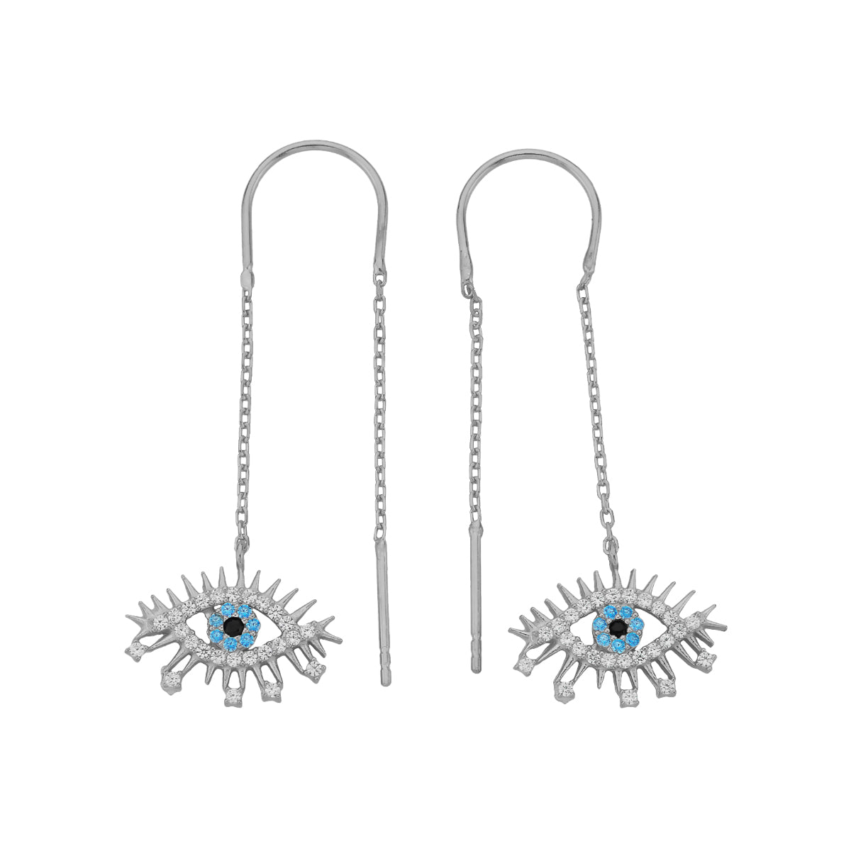 Zirkon Taşlı Sallantılı Nazar Göz Küpe | 925 Ayar Gümüş – Jeweliay Jewelry – 2 – Silver beyaz fon #RENK_silver