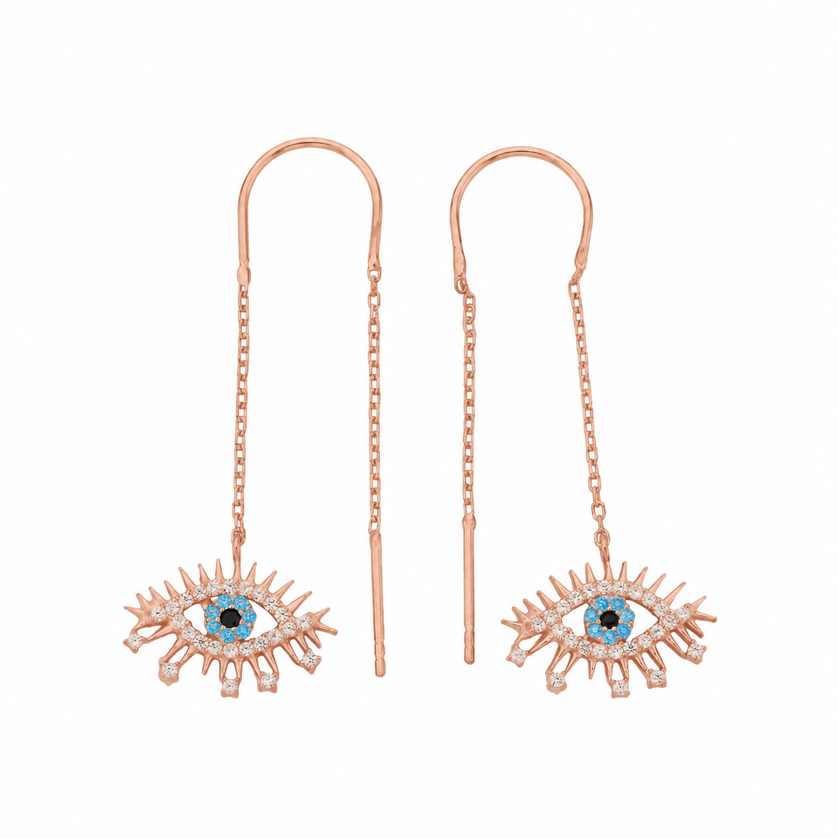 Zirkon Taşlı Sallantılı Nazar Göz Küpe | 925 Ayar Gümüş – Jeweliay Jewelry – 3 – Rose beyaz fon #RENK_rose