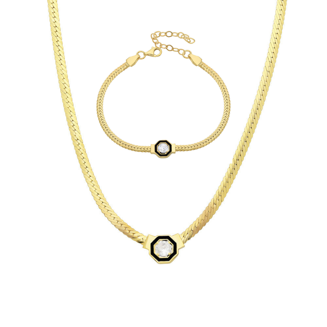 Zirkon Taşlı Siyah Mineli Serenay Kolye-Bileklik Set | 925 Ayar Gümüş – Jeweliay Jewelry – 1 – Gold beyaz fon #RENK_gold