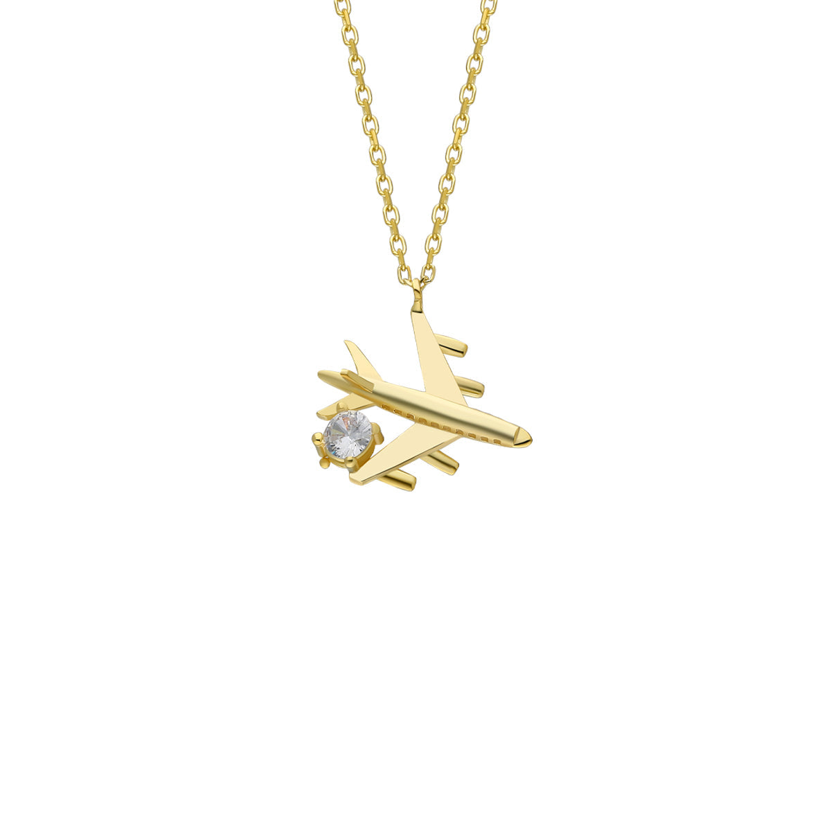 Zirkon Taşlı Tek Taş Uçak Kolye | 925 Ayar Gümüş – Jeweliay Jewelry – 1 – Gold beyaz fon #RENK_gold