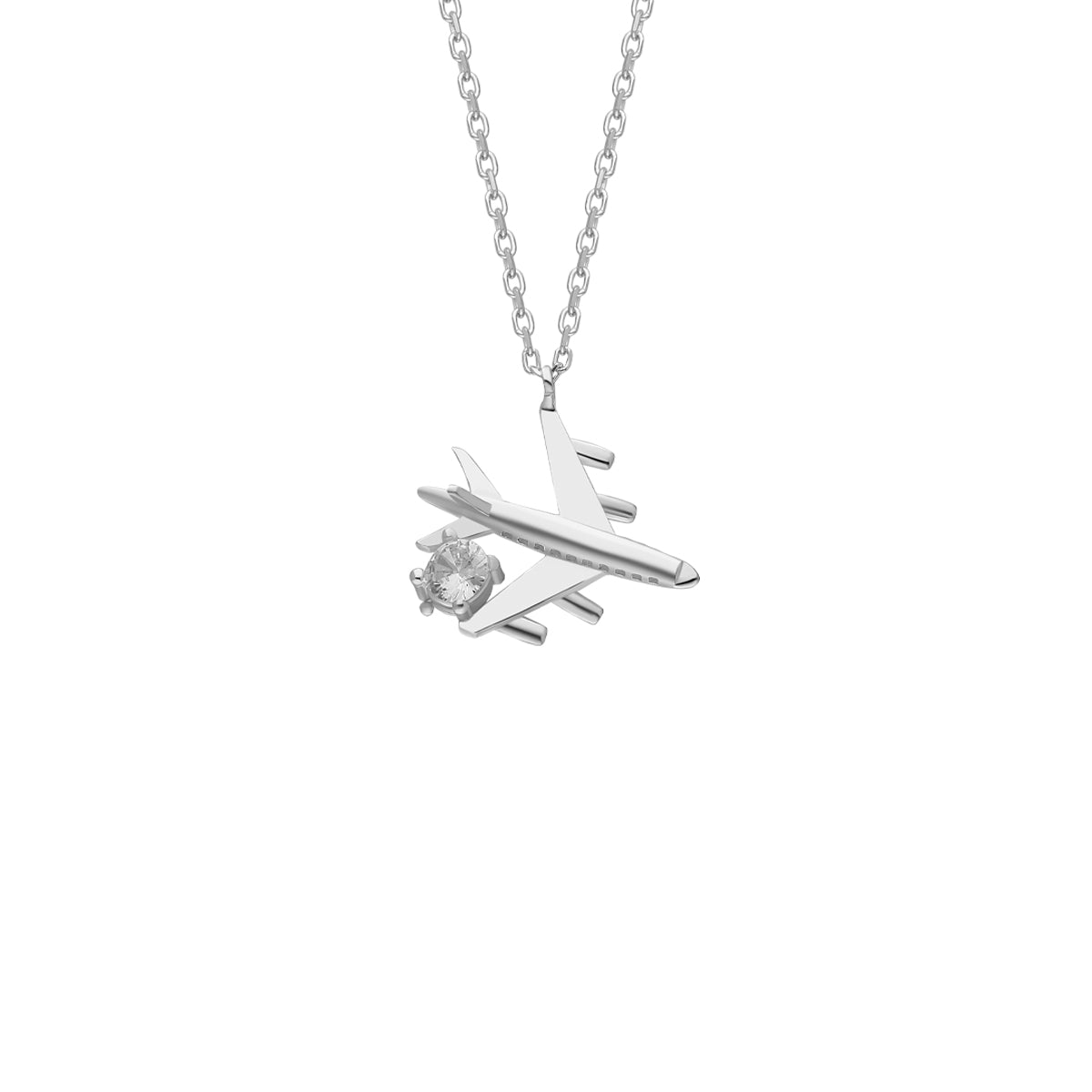 Zirkon Taşlı Tek Taş Uçak Kolye | 925 Ayar Gümüş – Jeweliay Jewelry – 2 – Silver beyaz fon #RENK_silver