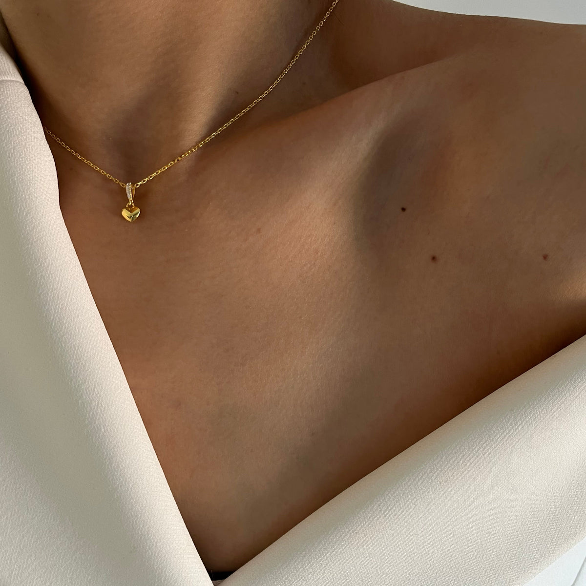 Zirkon Taşlı Tepelikli Mini Kalp Kolye | 925 Ayar Gümüş – Jeweliay Jewelry – 4