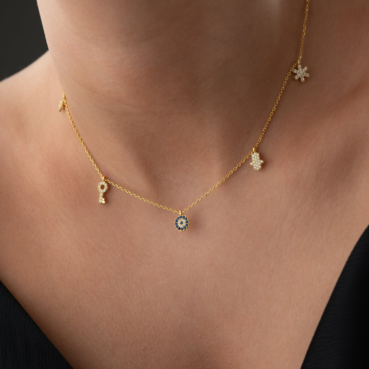 Zirkon Taşlı Yıldız Anahtar ve Nazar Şans Kolye | 925 Ayar Gümüş – Jeweliay Jewelry – 6