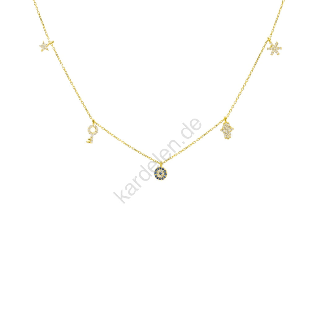 Zirkon Taşlı Yıldız Anahtar ve Nazar Şans Kolye | 925 Ayar Gümüş – Jeweliay Jewelry – 1 – Gold beyaz fon #RENK_gold