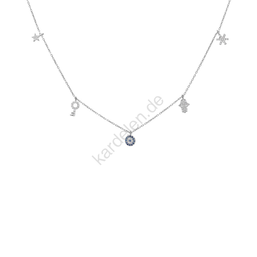 Zirkon Taşlı Yıldız Anahtar ve Nazar Şans Kolye | 925 Ayar Gümüş – Jeweliay Jewelry – 2 – Silver beyaz fon #RENK_silver