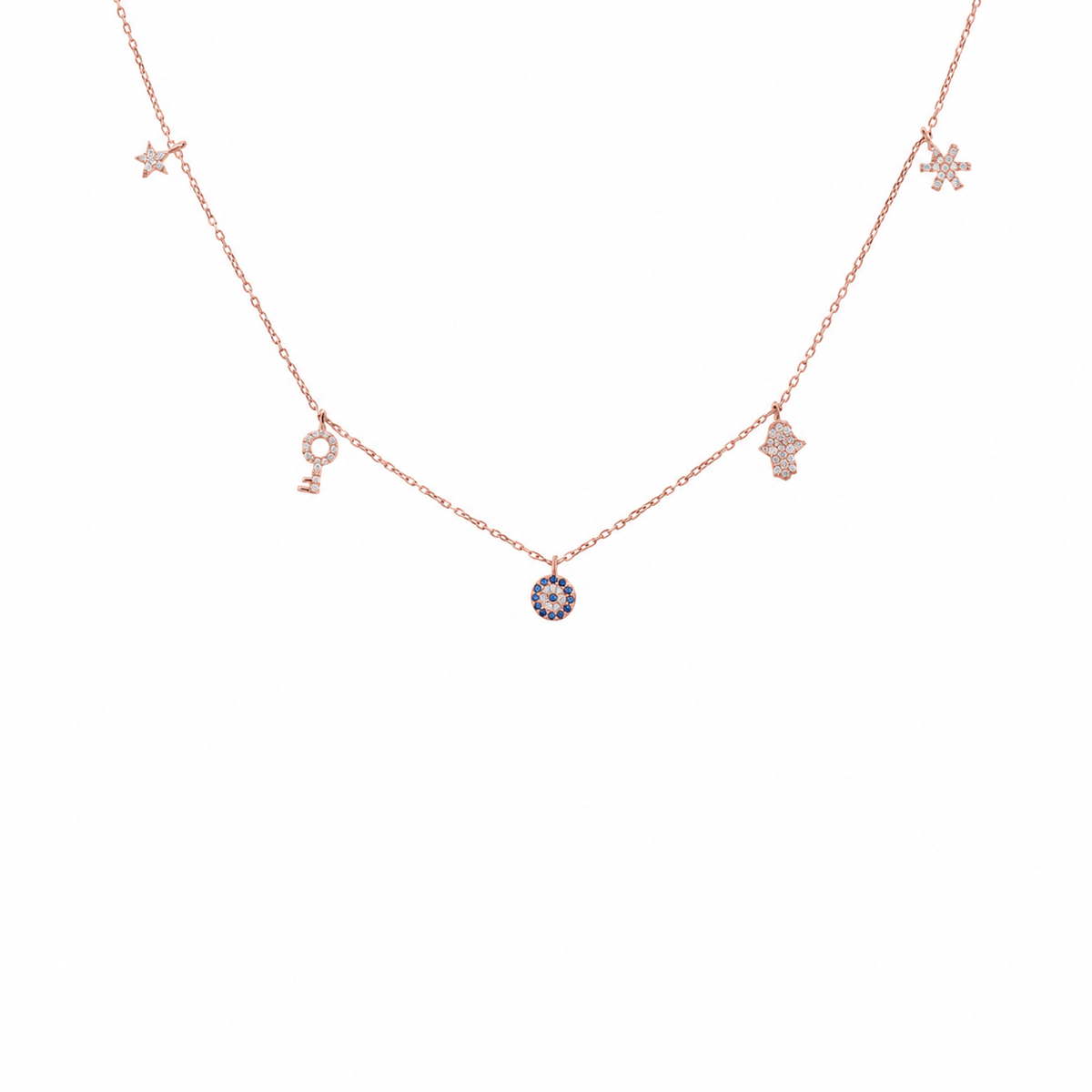 Zirkon Taşlı Yıldız Anahtar ve Nazar Şans Kolye | 925 Ayar Gümüş – Jeweliay Jewelry – 3 – Rose beyaz fon #RENK_rose