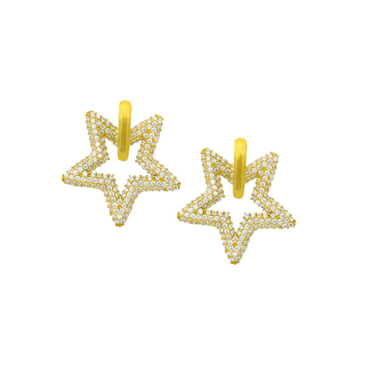 Zirkon Taşlı Yıldız Küpe | 925 Ayar Gümüş – Jeweliay Jewelry – 1 – Gold beyaz fon #RENK_gold