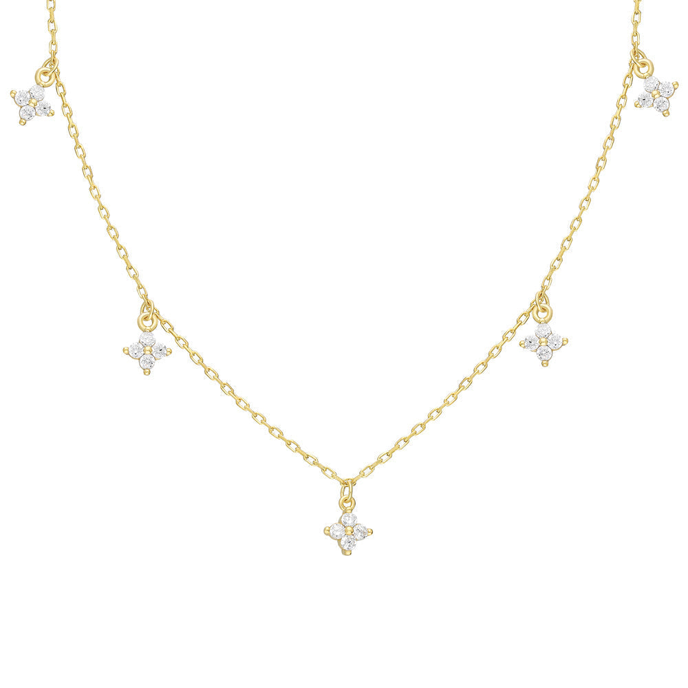 Zirkon Taşlı Zarif Çiçek Şans Kolye | 925 Ayar Gümüş – Jeweliay Jewelry – 2 – Gold beyaz fon #RENK_gold
