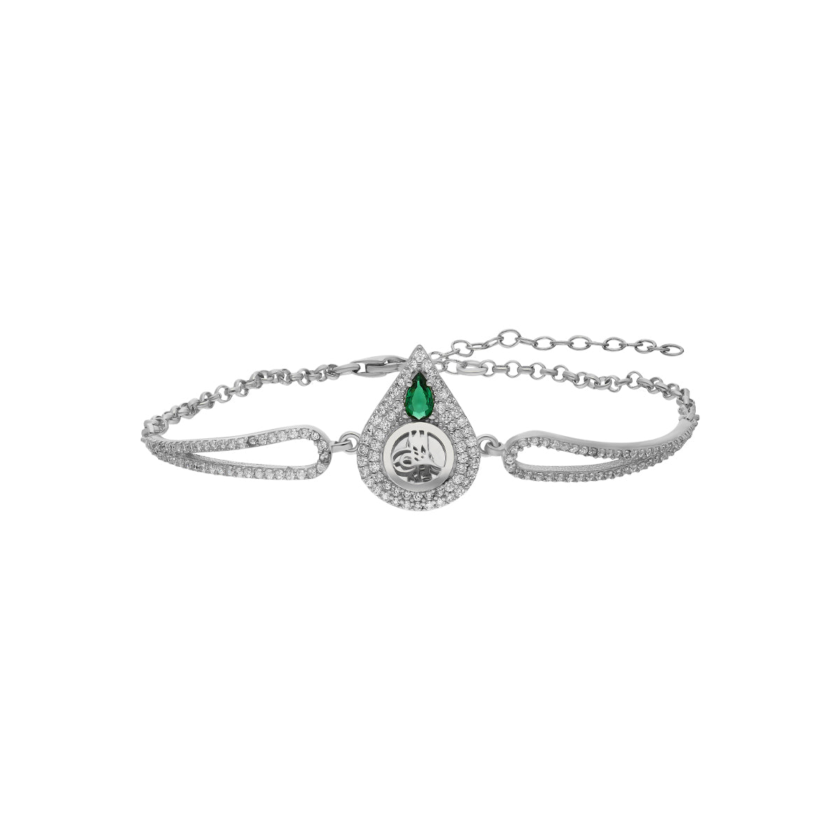 Zümrüt Taşlı Osmanlı Tuğrası Damla Model Bileklik | 925 Ayar Gümüş – Jeweliay Jewelry – 3 – Silver beyaz fon #RENK_silver